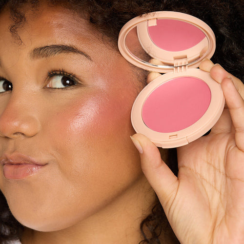 Apply blush into skin using our super soft Glow Milk Sponges. Add more to intensify and build color. Can be applied seamlessly over or under makeup.