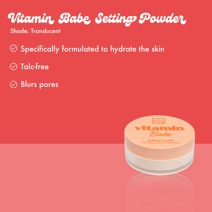 Vitamin Babe Setting Powder
Shade: Translucent
• Specifically formulated to hydrate the skin
• Talc-free
Blurs pores