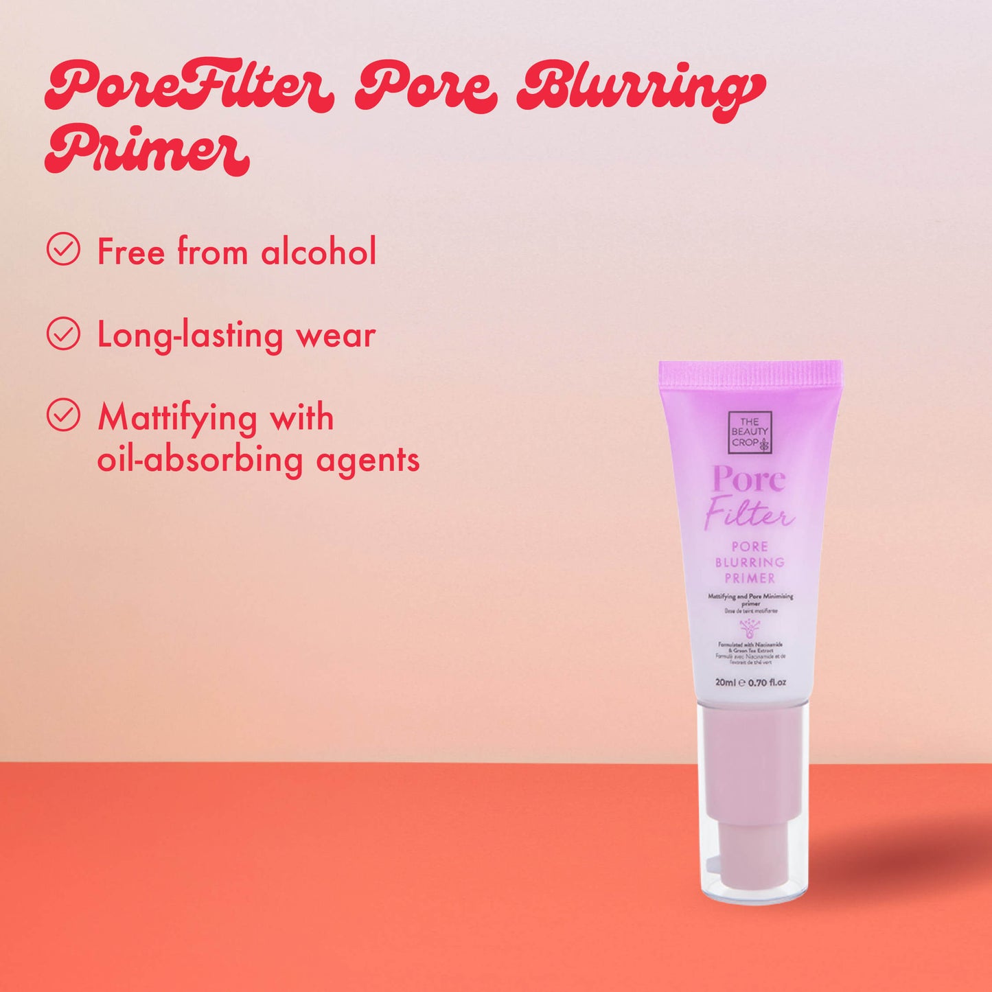 PoreFiter Pore Blurring
Primer
Free from alcohol
Long-lasting wear
Mattifying with oil-absorbing agents