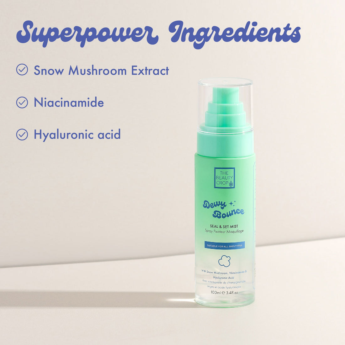 Superpower Ingredients,  Snow Mushroom Extract, Niacinamide, Hyaluronic acid