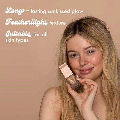 Long - lasting sunkissed glow
Featherlilght texture
Suitable for all skin types