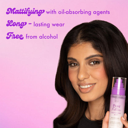 Mattifying with oil-absorbing agents, Long - lasting wear, Free from alcohol